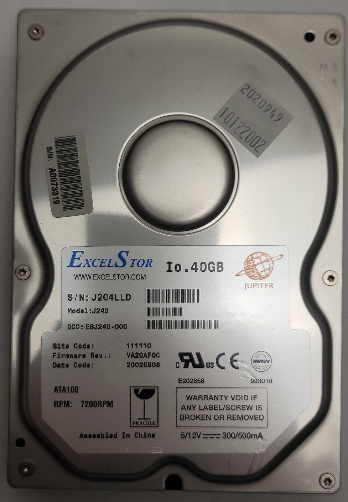 Excelstor J240 Jupiter HDD, 40 GB , IDE/ATA/ATAPI-5/UDMA/100 - Tested w/pics