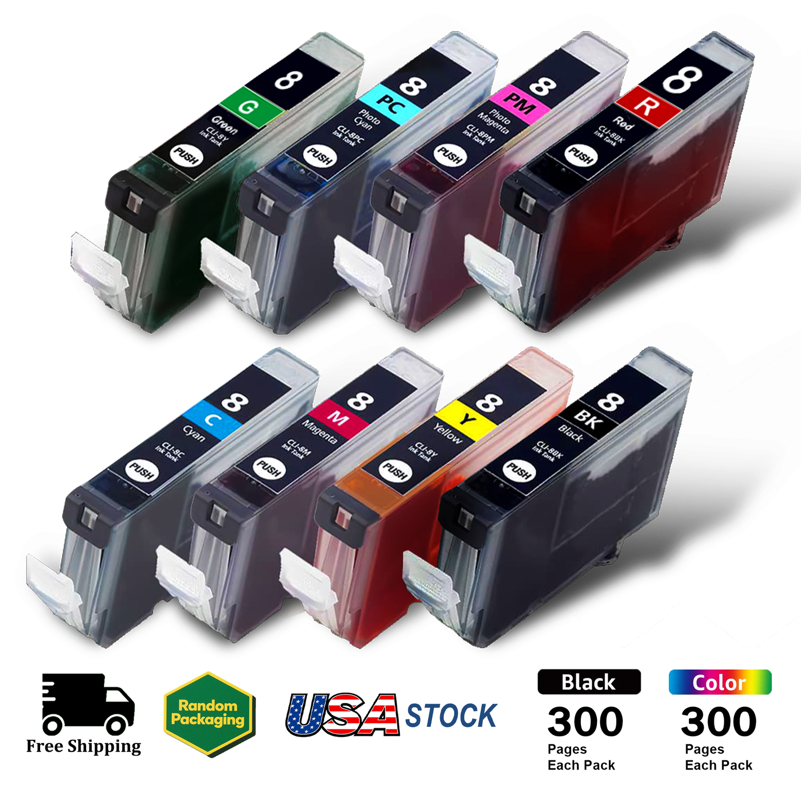 CLI-8 8PK Ink Set BK C M Y PC PM R G for Pro 9500 PIXMA iP4500 MP970 MX850