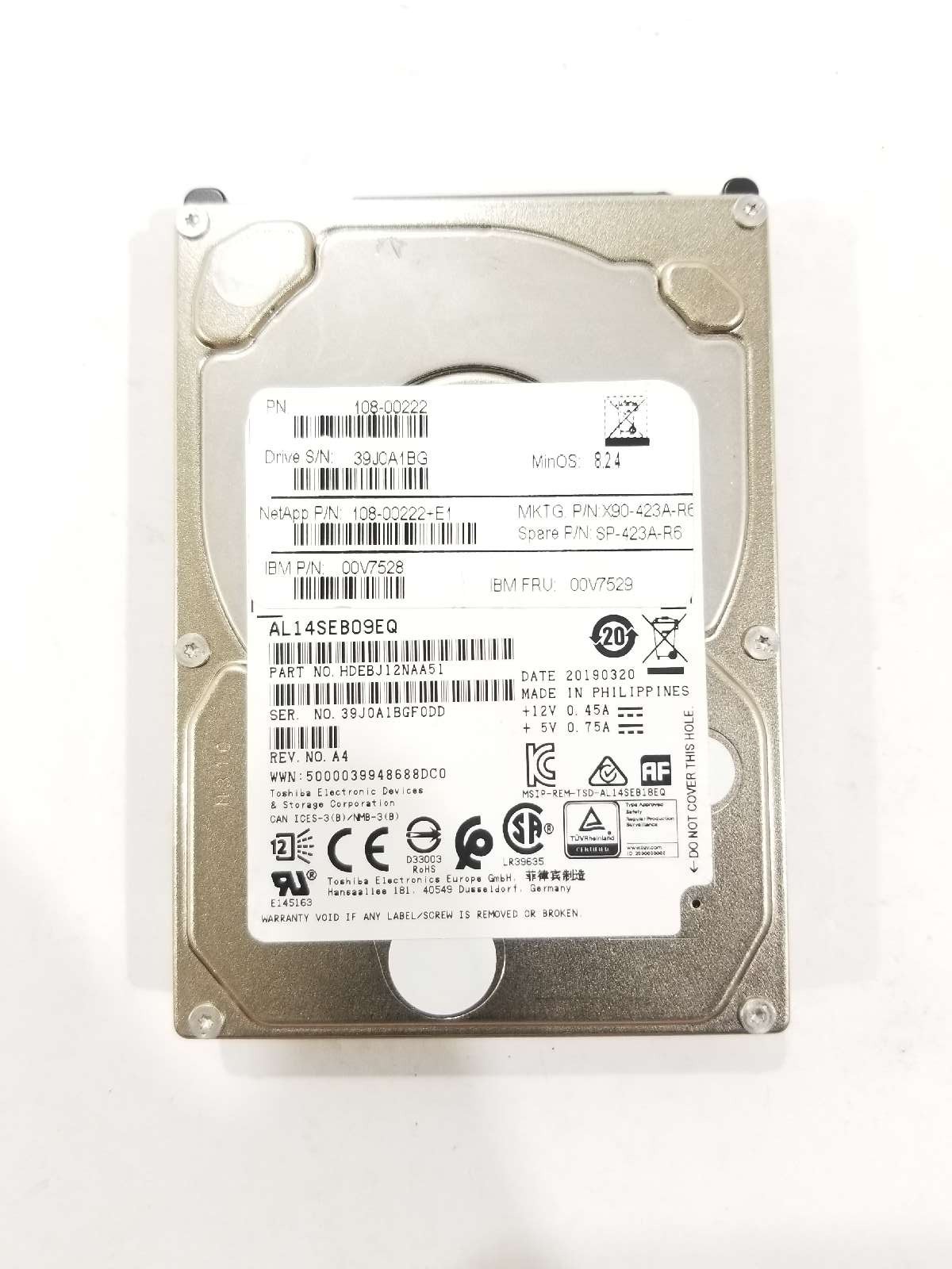 IBM AL14SEB09EQ 900GB 2.5" 6Gb/s 10K RPM SAS Hard Drive FRU P/N: 00V7529 Tested