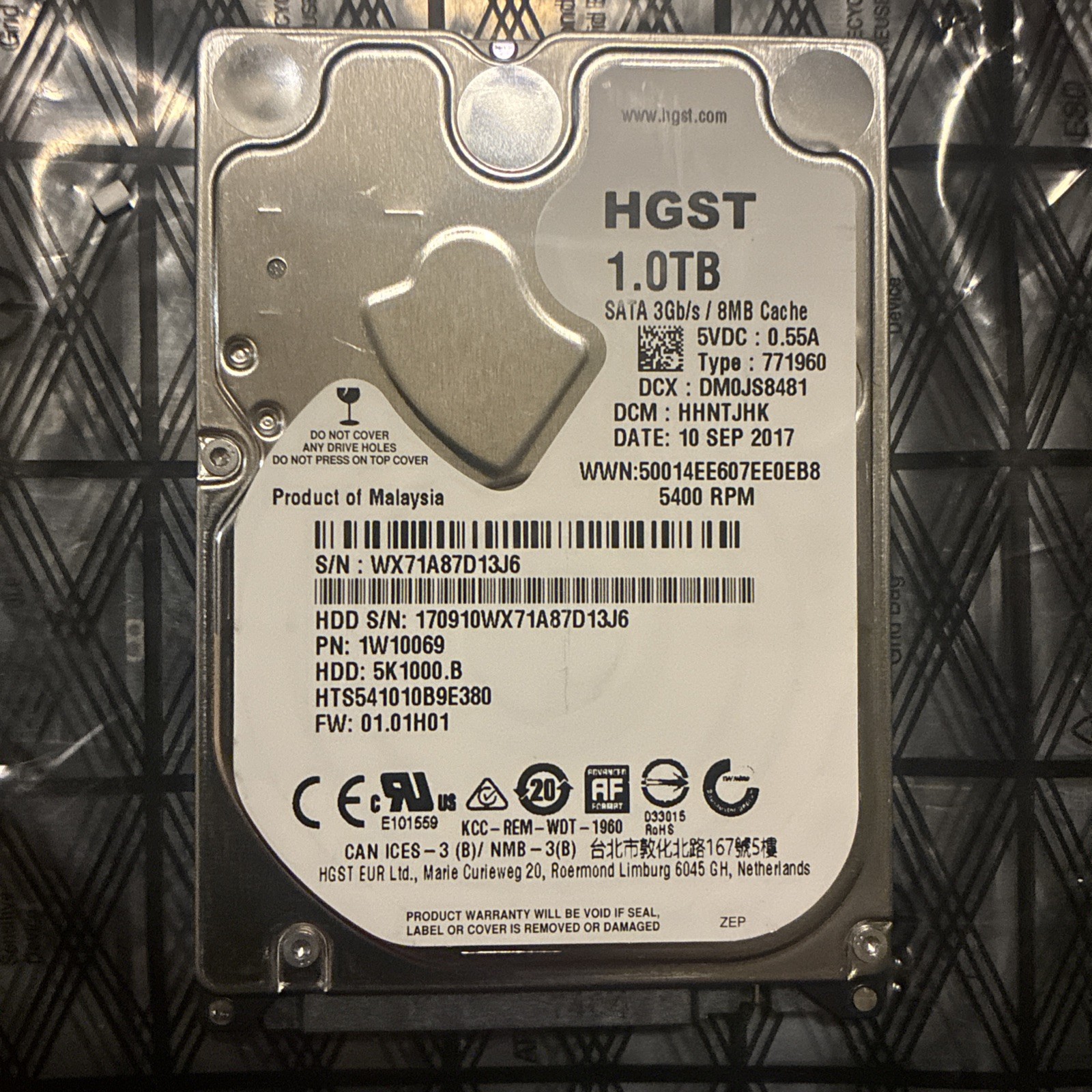 HITACHI HGST 1TB 2.5" SATA HDD 5400 RPM HTS541010B9E380 GOOD HEALTH 299 Hours