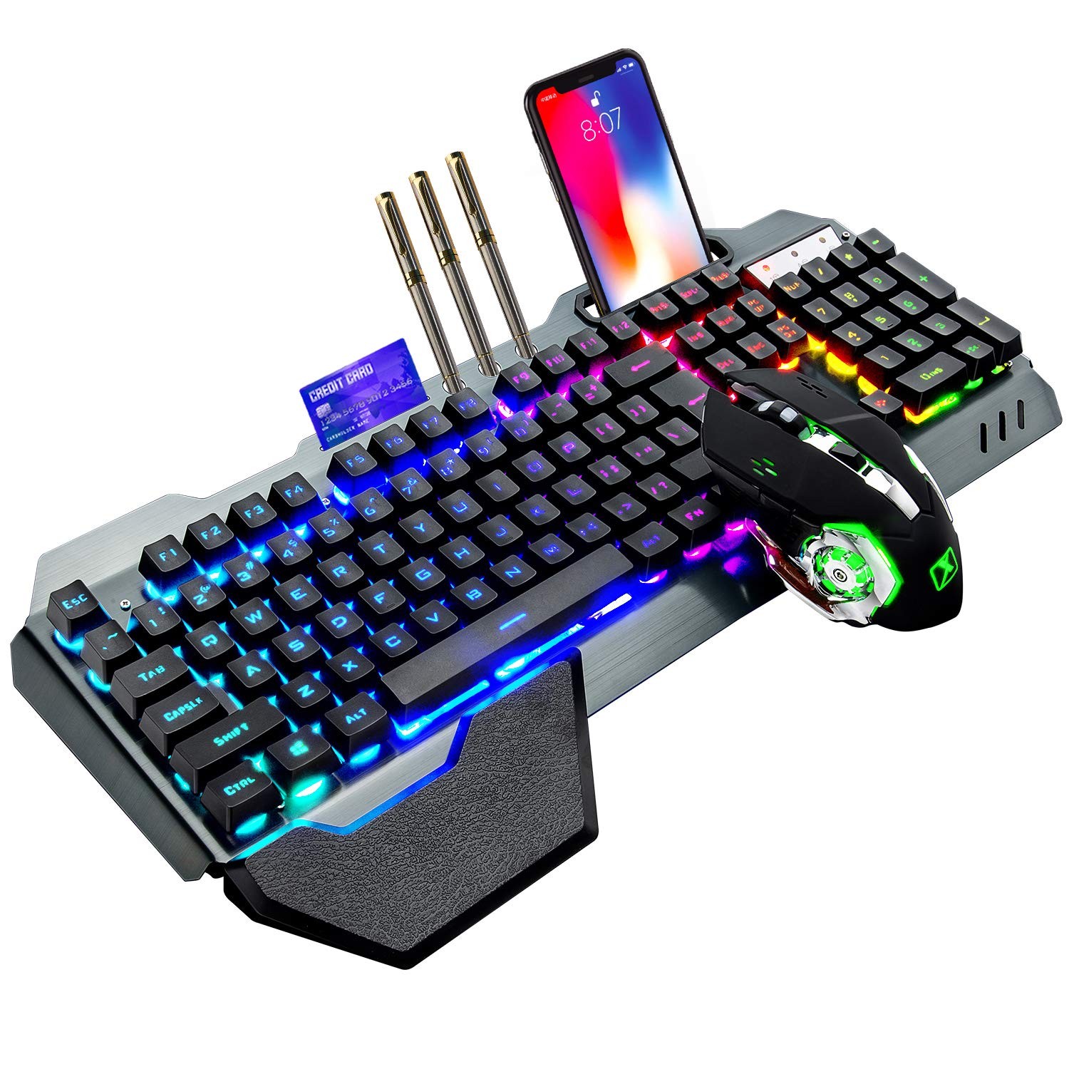 Wireless Gaming Keyboard and Mouse,RGB Backlit Rechargeable Keyboard Mouse wi...