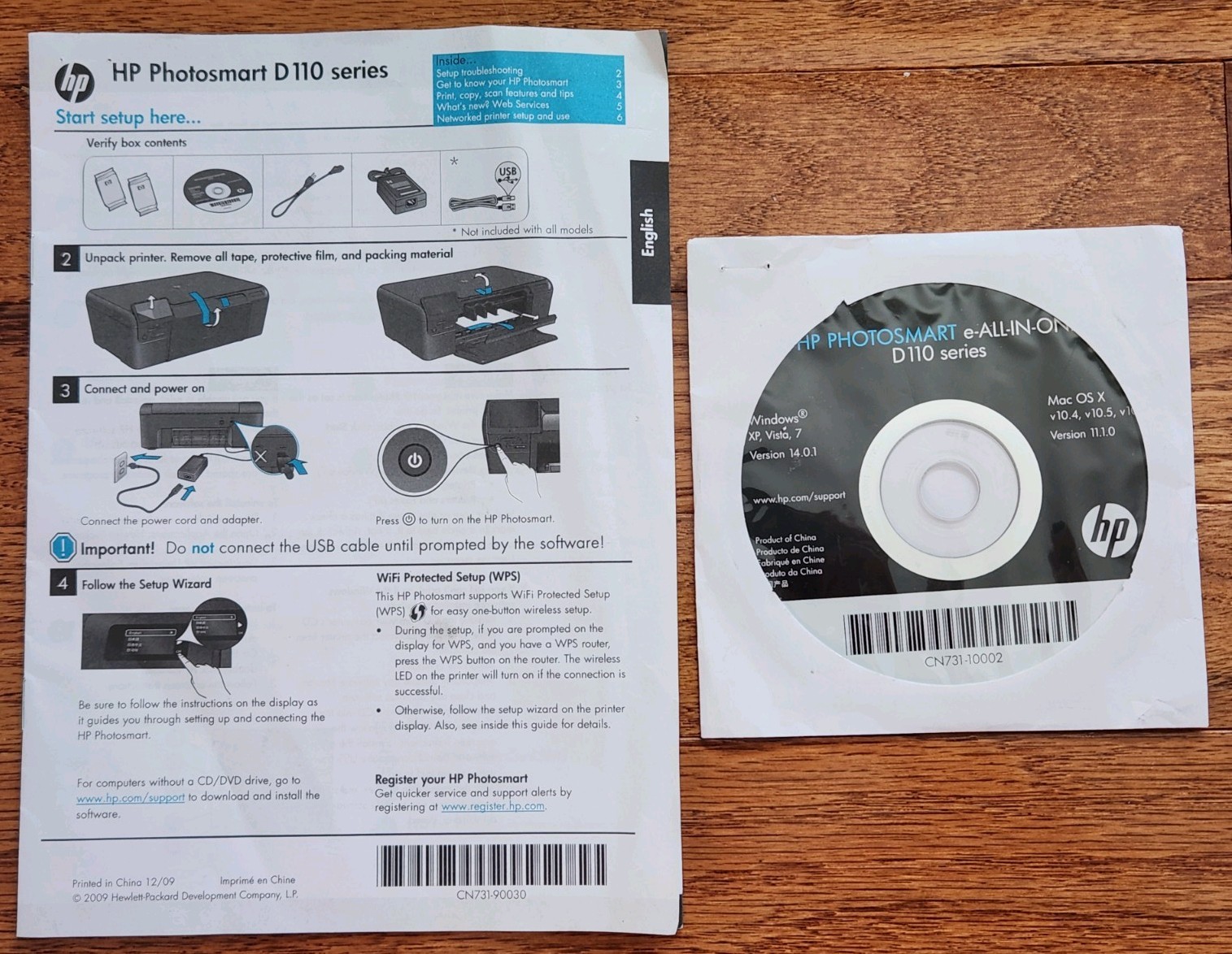 OEM HP Photosmart D110 Series Setup Manual & Original Software CD Bundle vintage