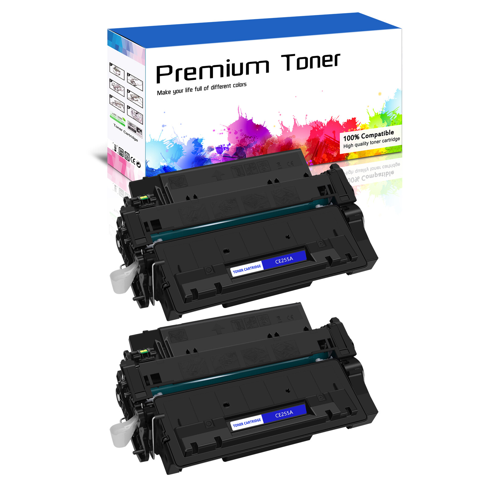 2PK CE255A 55A Toner Compatible for HP Laserjet P3015 P3015d P3015n P3016 M525dn