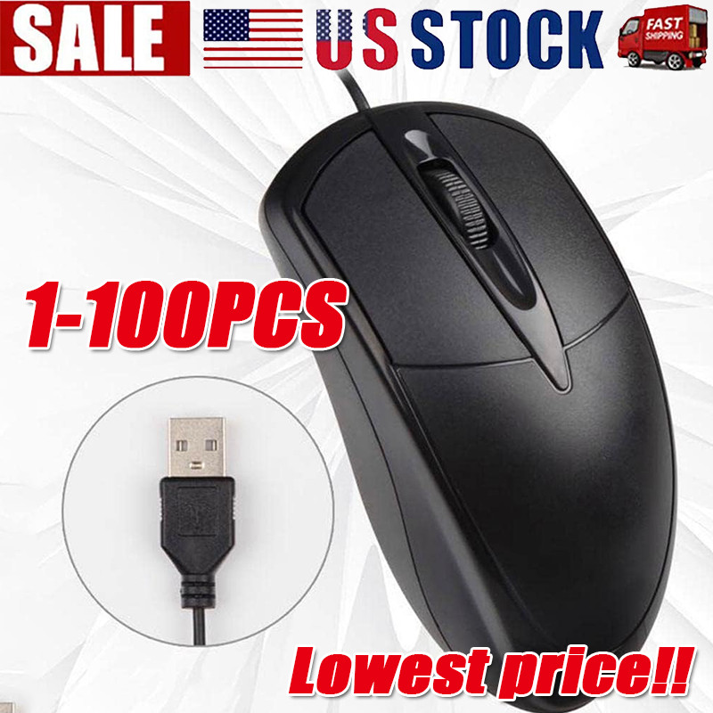 USB 2.0 Optical Wired Scroll Wheel Mouse PC Laptop Notebook Desktop Black Lot