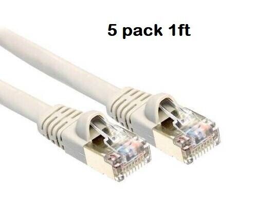 5 Pack 1ft Cat6a FTP Shielded Network Patch Cable
