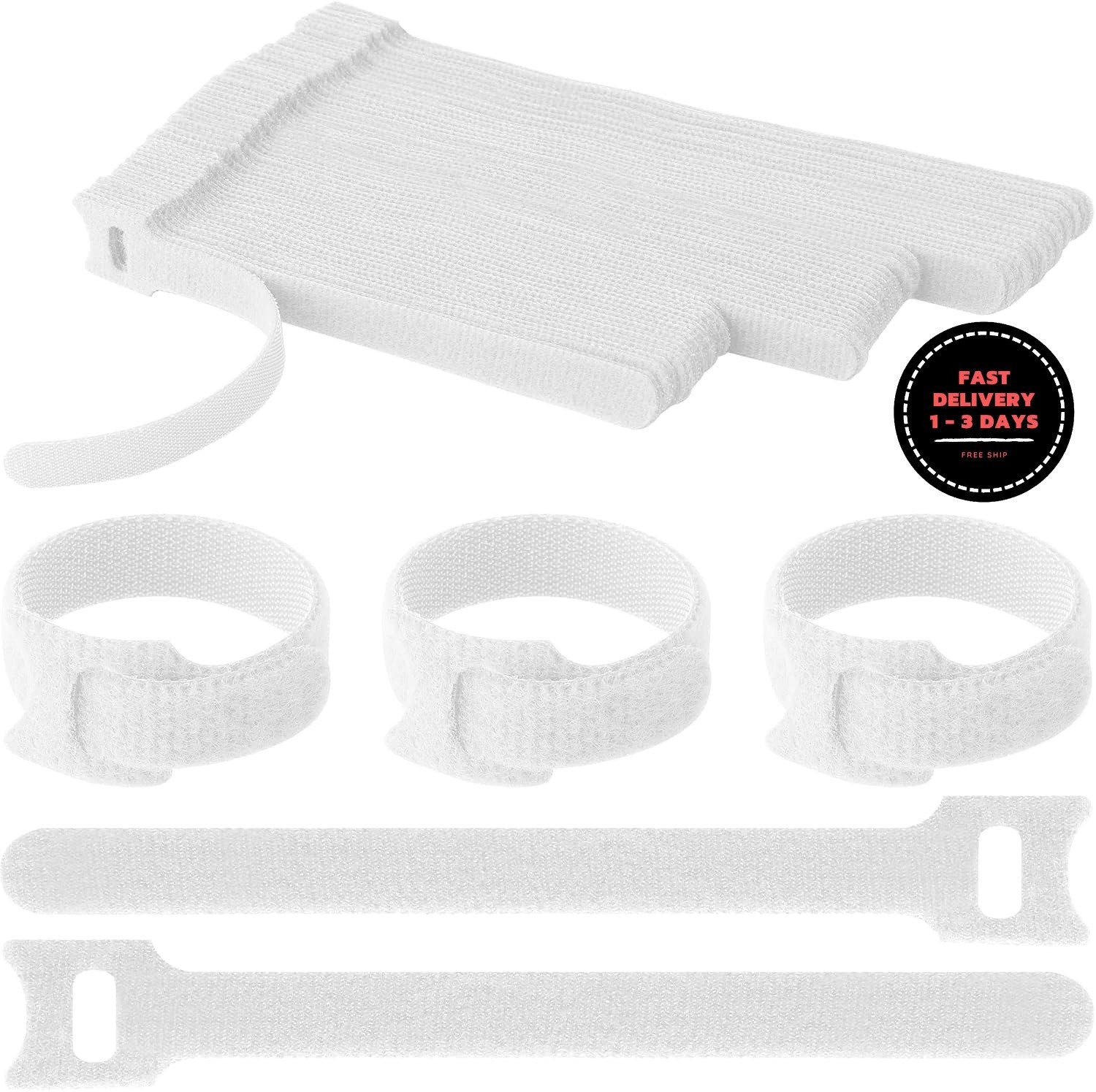 60 bridas de microfibra para cables (6/7/8 pulgadas, blancas)