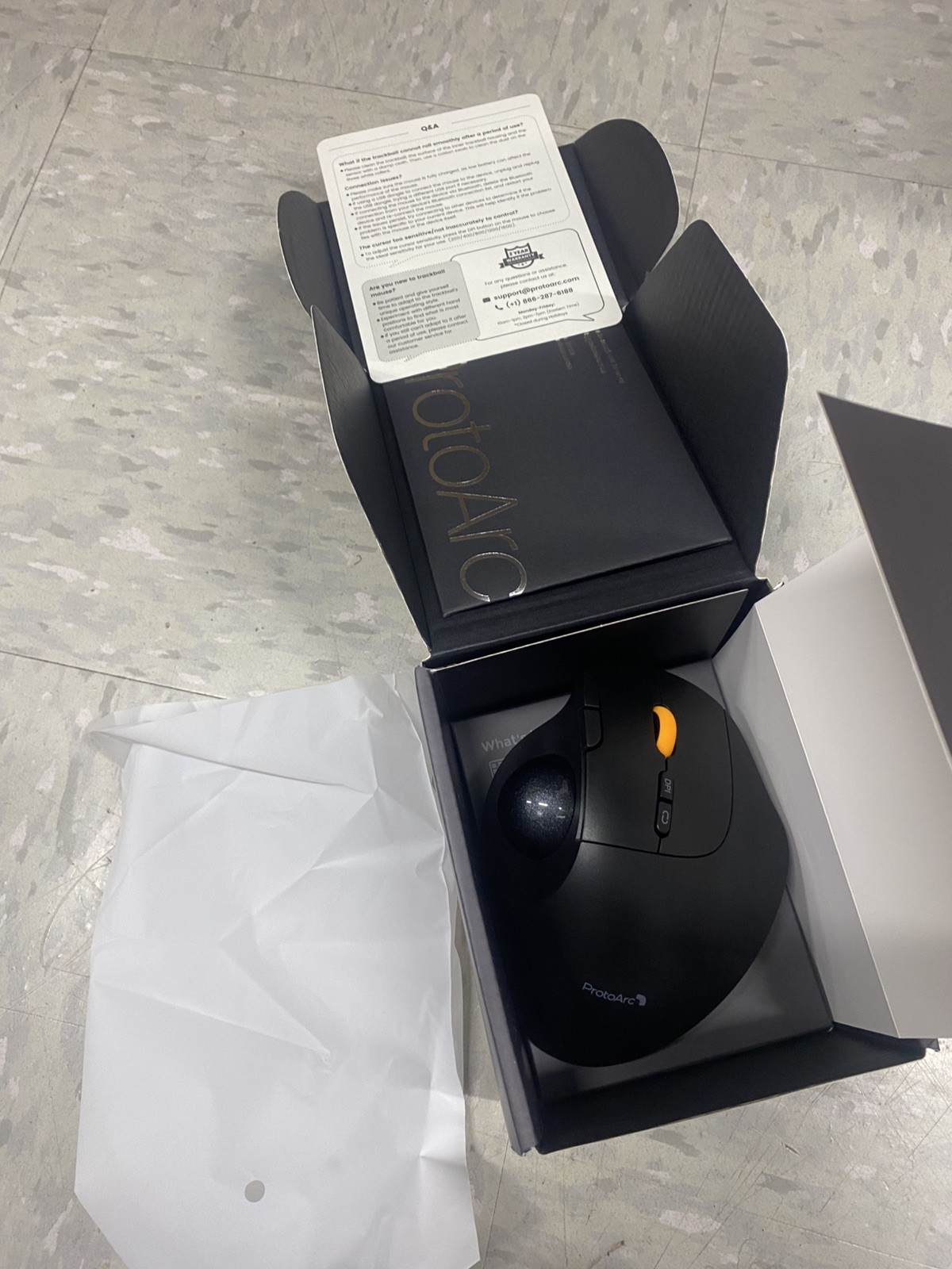 New - ProtoArc Wireless Bluetooth Trackball Mouse, EM02 Two AdjustableAngle Gray
