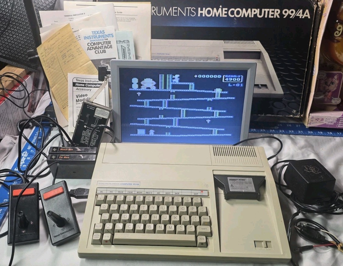 Texas Instruments TI-99/4A  Home Computer In Box TESTED W Cables And Joysticks