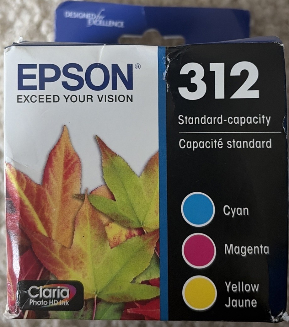 Genuine Epson 312 Standard Capacity Ink Cartridges 3 Color C/M/Y 10/2028 NEW