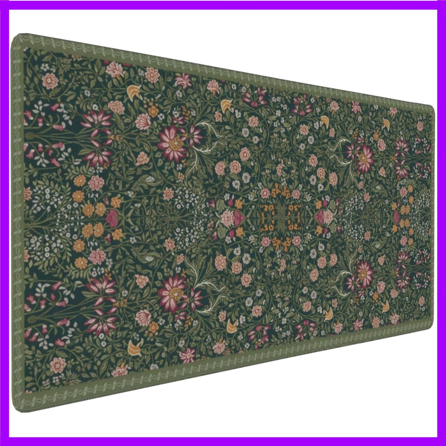 Dark Green Floral XXL Desk Mat, Extra Large Mouse Pad with Anti-Slip Base & S...