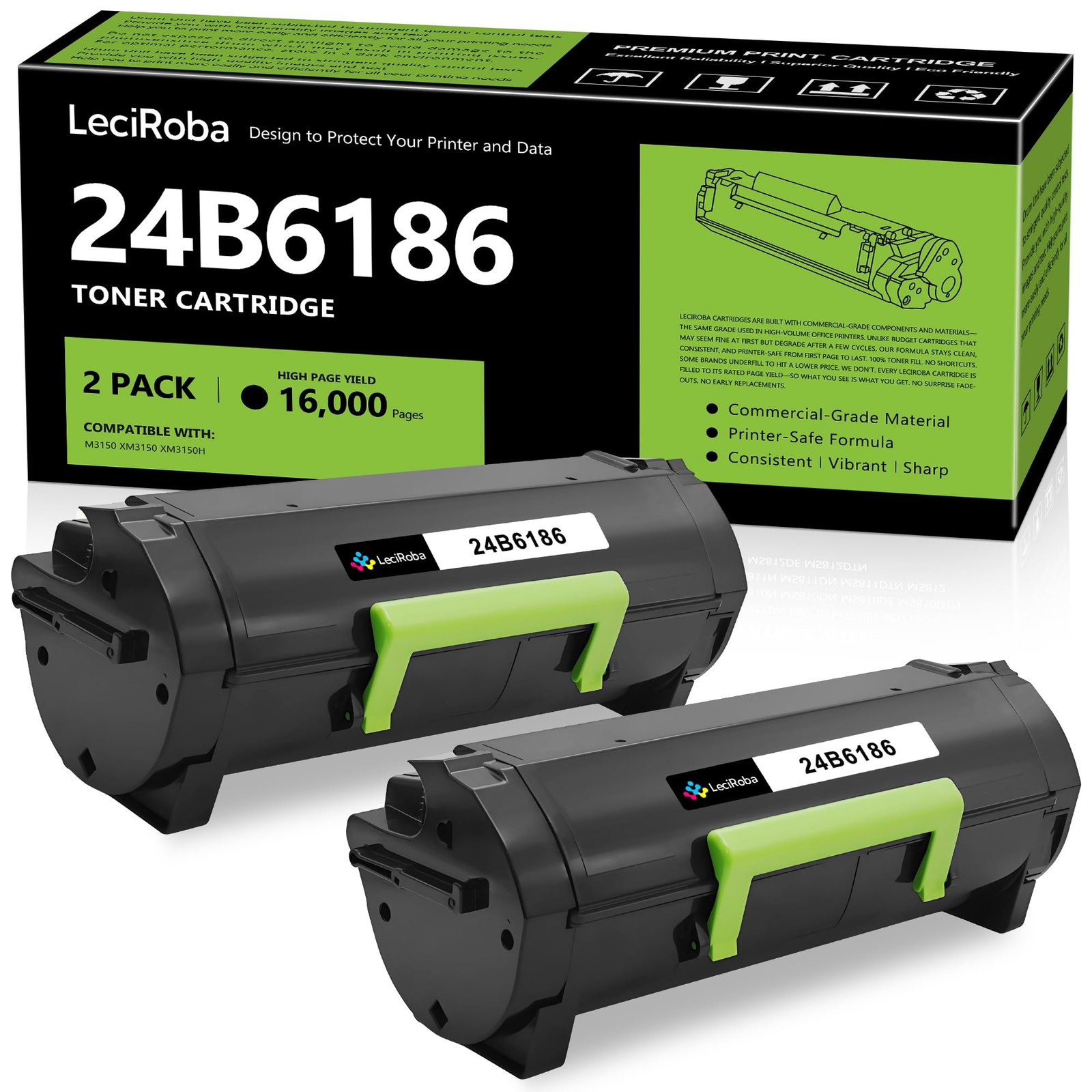 LeciRoba Compatible for Lexmark 24B6186 Black Toner Cartridge (2-Pack)