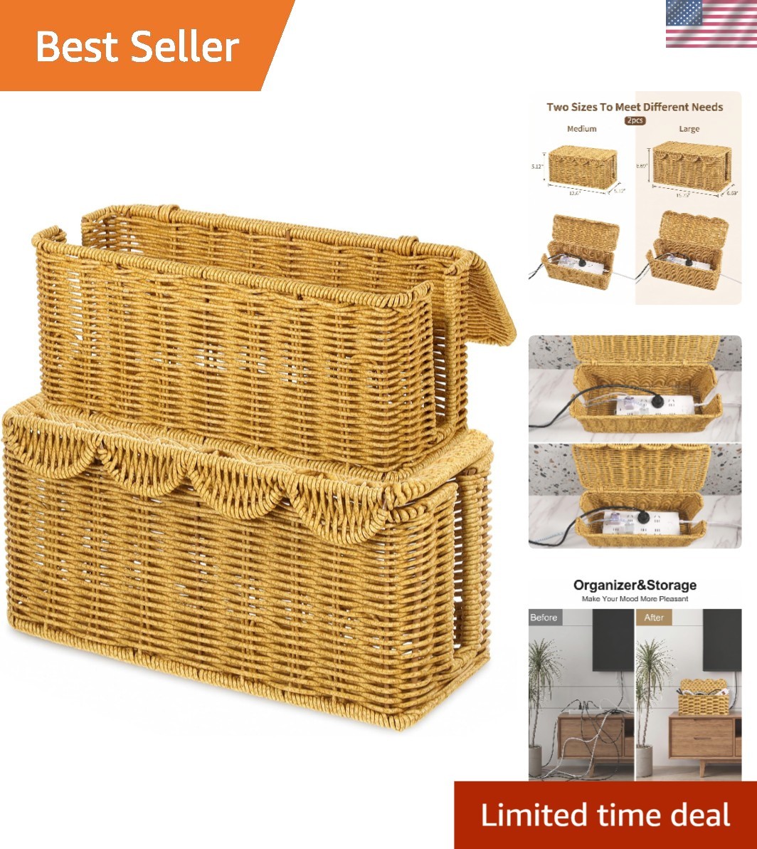 Versatile 2PCS Rattan Cord Organizer - Safe Cable Storage for Home & Office