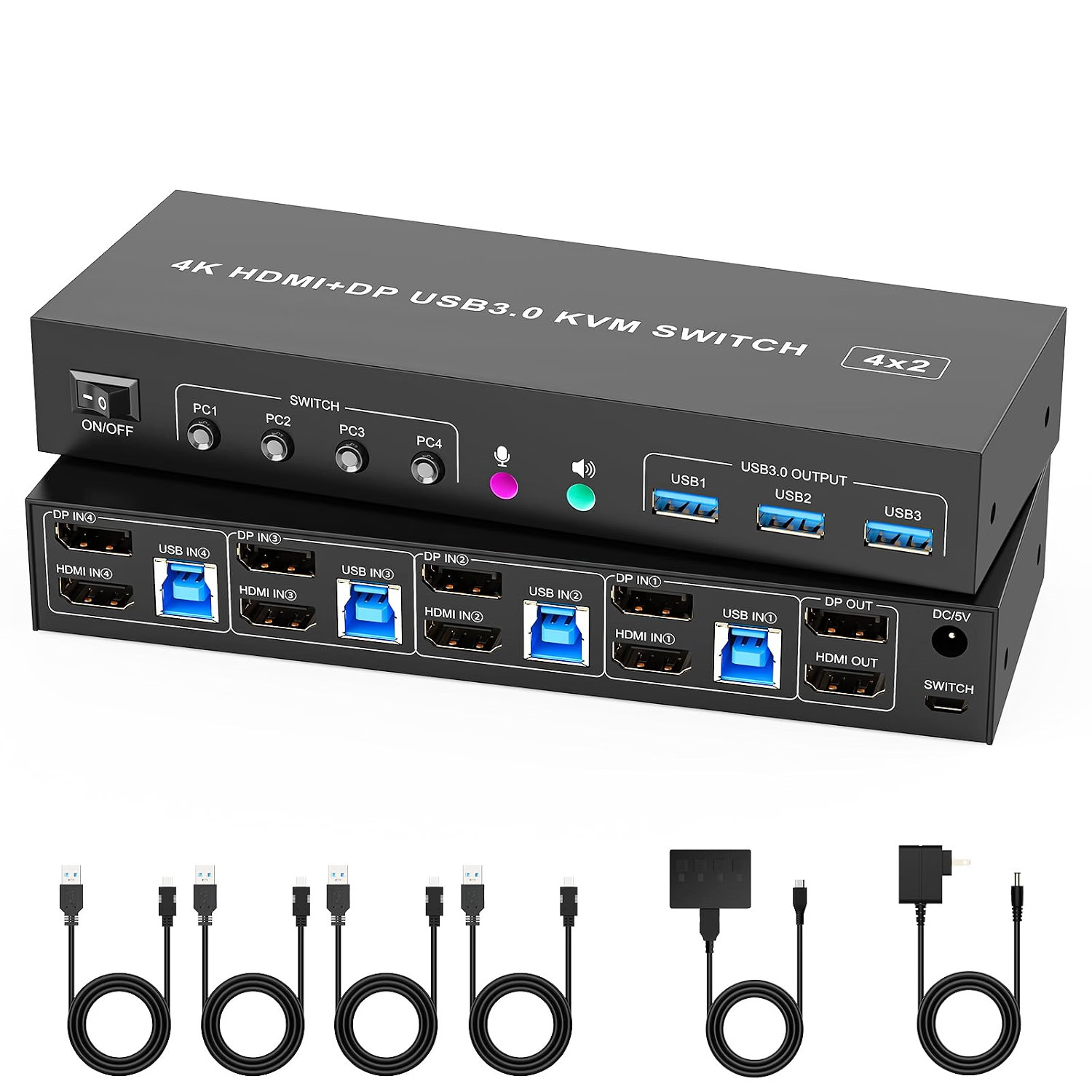 4 Port HDMI Dual Monitor KVM Switch, Supports EDID, 4K 60Hz KVM Switch 2 Monitor
