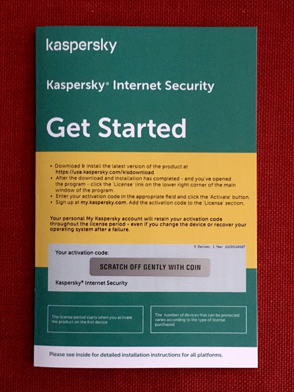 Kaspersky Internet Security 2024 w/Antivirus, 1 Device (Exp: 3/26/25) Key Card
