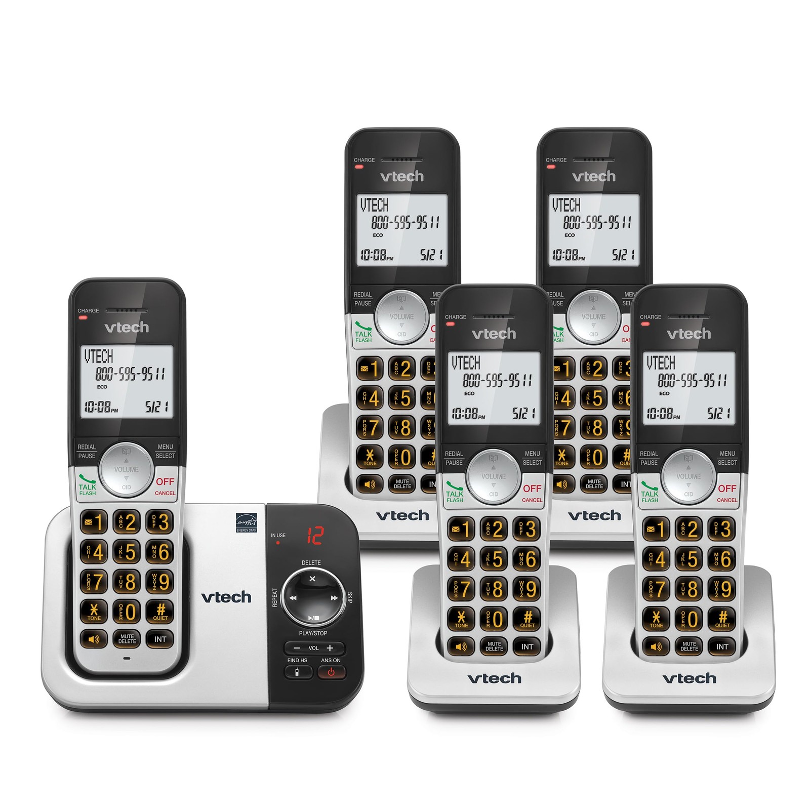 Cordless Phone System 5 Handsets Big Buttons DECT 6.0 VTech VG232-5 Large Easy