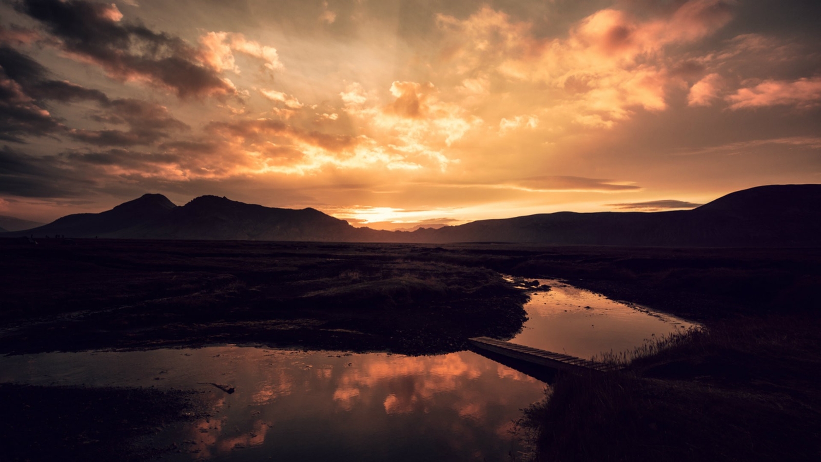 Landscape nature sunset clouds bridge reflection Custom Gaming Mat Desk