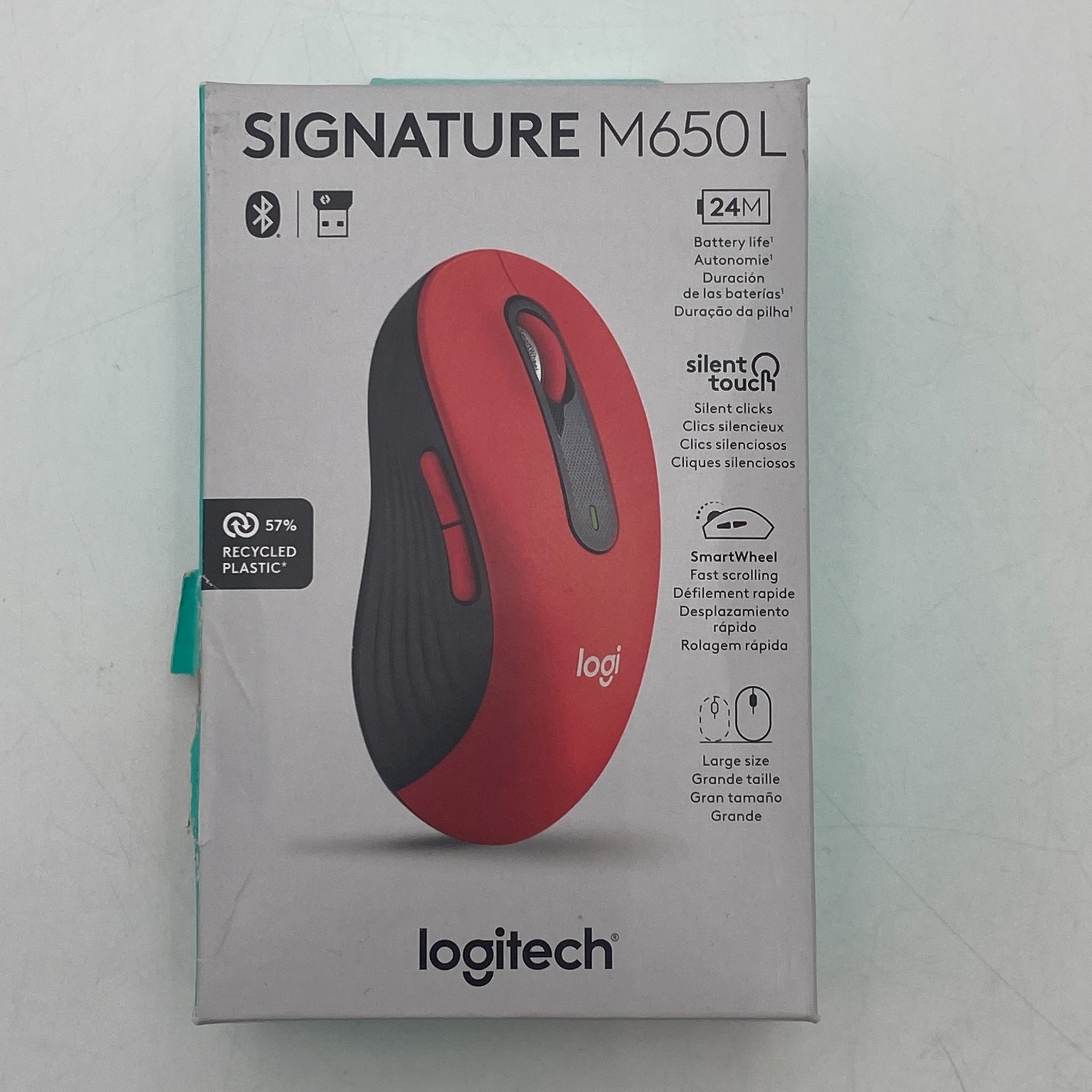 Logitech Signature M650L Wireless Mouse Red New In Box Bluetooth Capability