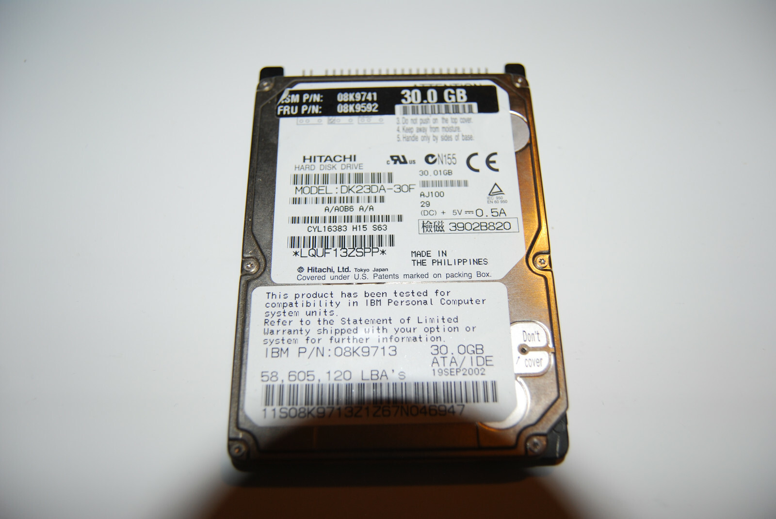 Hitachi 30GB Internal 4200RPM 2.5" (DK23DA-30F) IDE HDD - IBM 08K9592