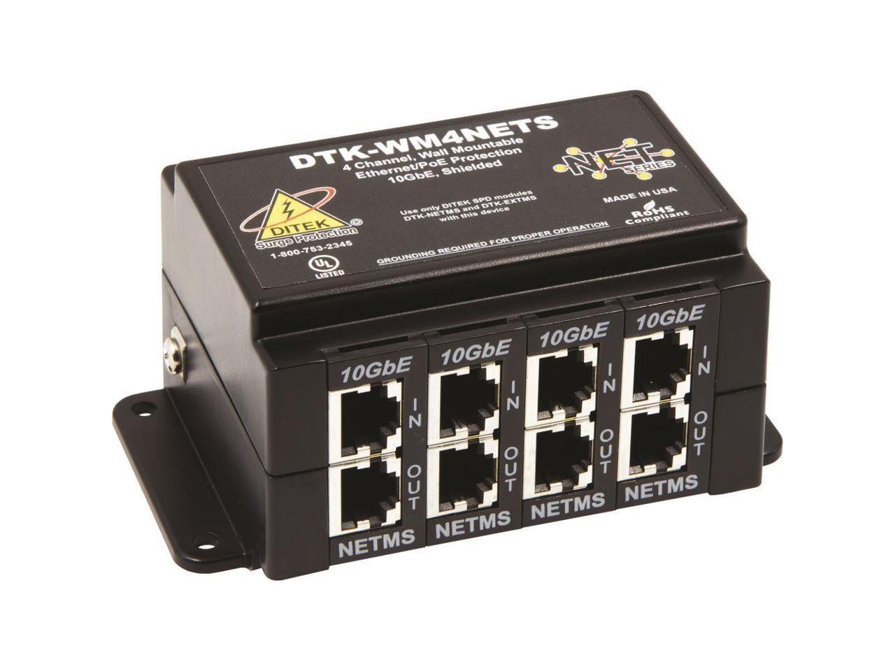 Ditek - DTK-WM4NETS - DITEK DTK-WM4NETS Surge Suppressor/Protector - 4 x RJ-45 -
