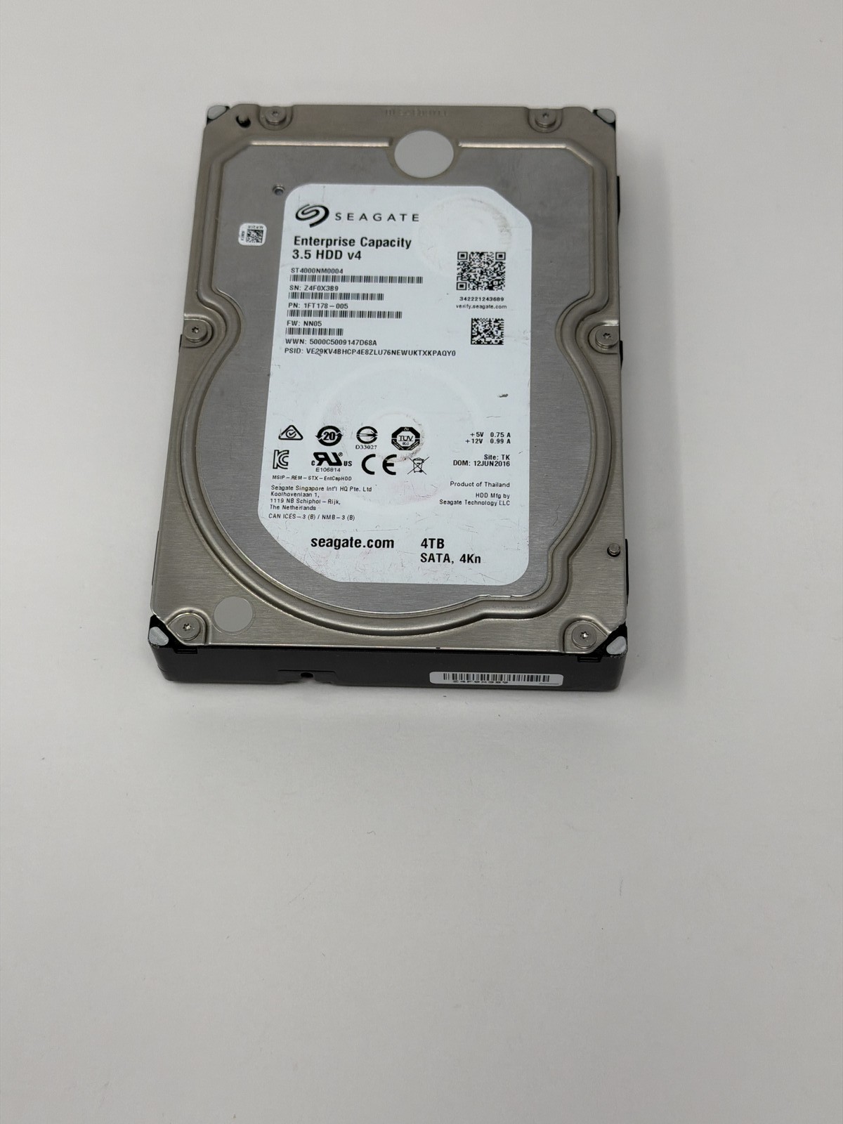 Seagate Enterprise Capacity 4TB SATA HDD 1ft178-005 Good