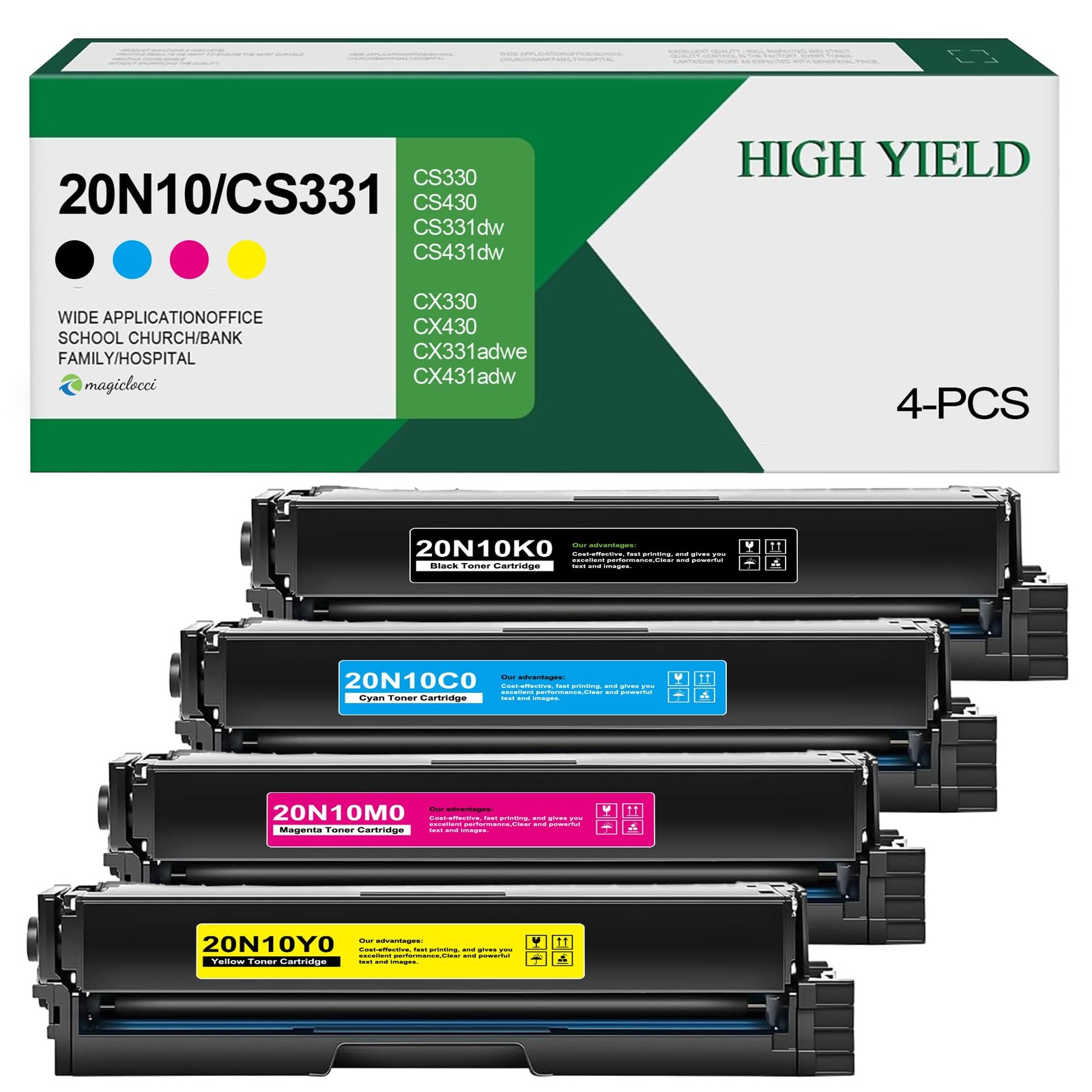 20N10K0 20N10C0 20N10M0 20N10Y0 High Yield 1Black, 1Cyan, 1Magenta, 1Yellow