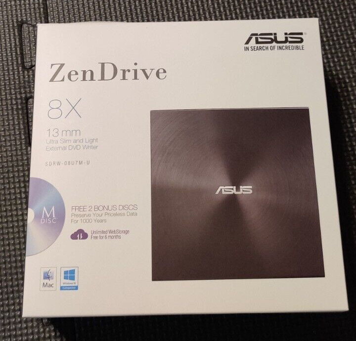 ASUS ZenDrive Ultra Slim USB 2.0 External 8X DVD Optical Drive +/-RW SDRW-08U7M-
