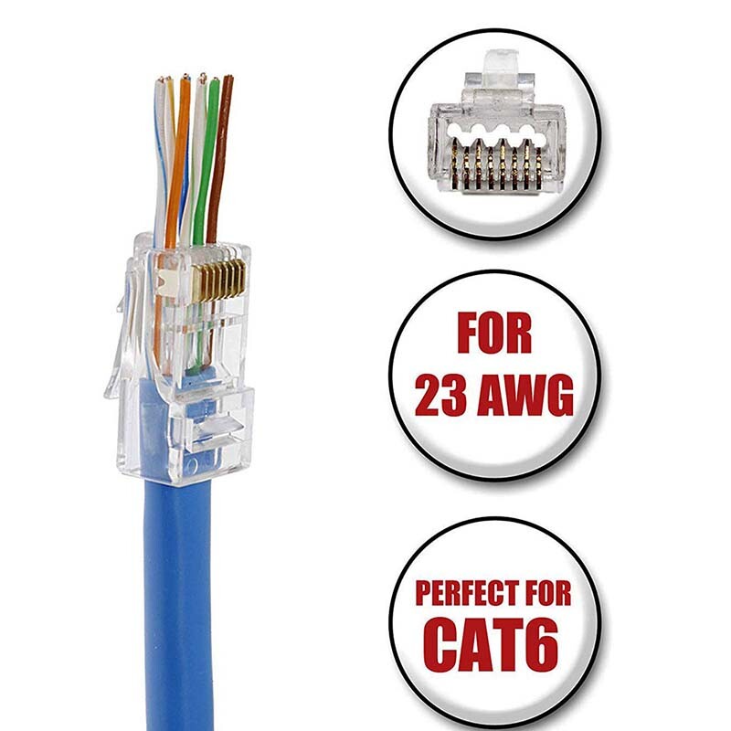 50pcs RJ45 CAT6 Modular Plug Network Connector 6μ Gold-Plated for Ethernet Cable