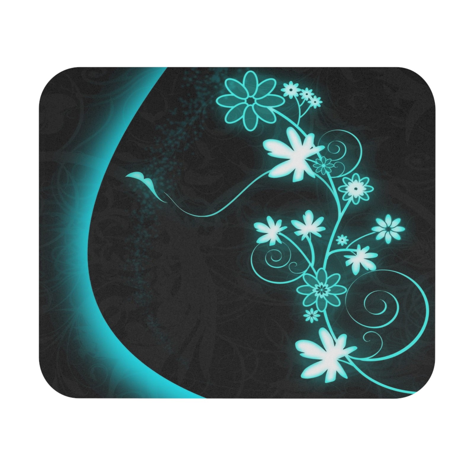 Teal Floral Swirl Mouse Pad | Rectangle Computer Desk Mat