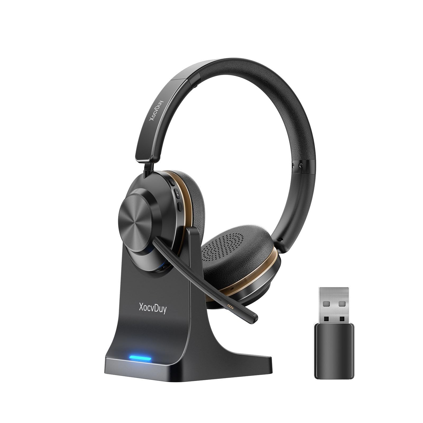XocvDuy Bluetooth Headset, Wireless Headset with Mic for Work, Black