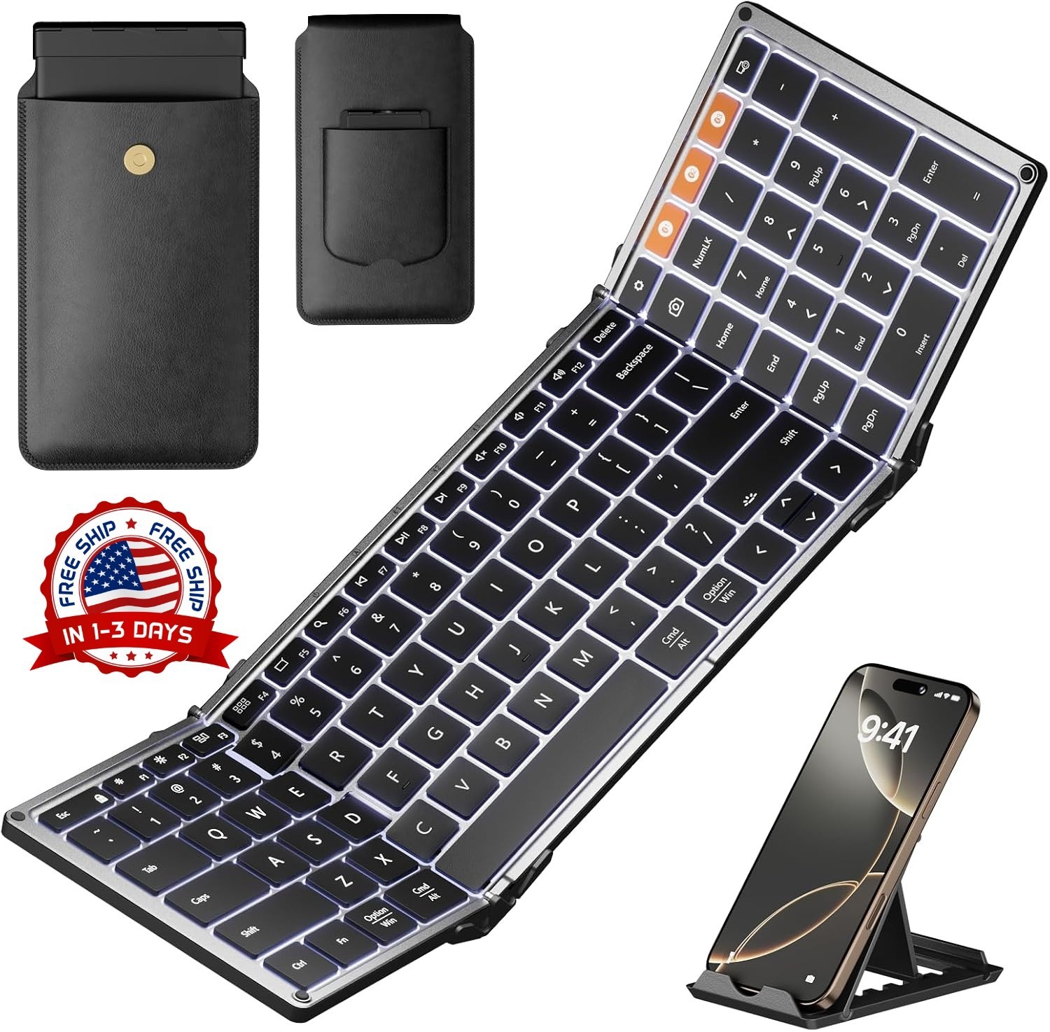 Teclado plegable portátil Bluetooth retroiluminado para iPad,tablet y smartphone