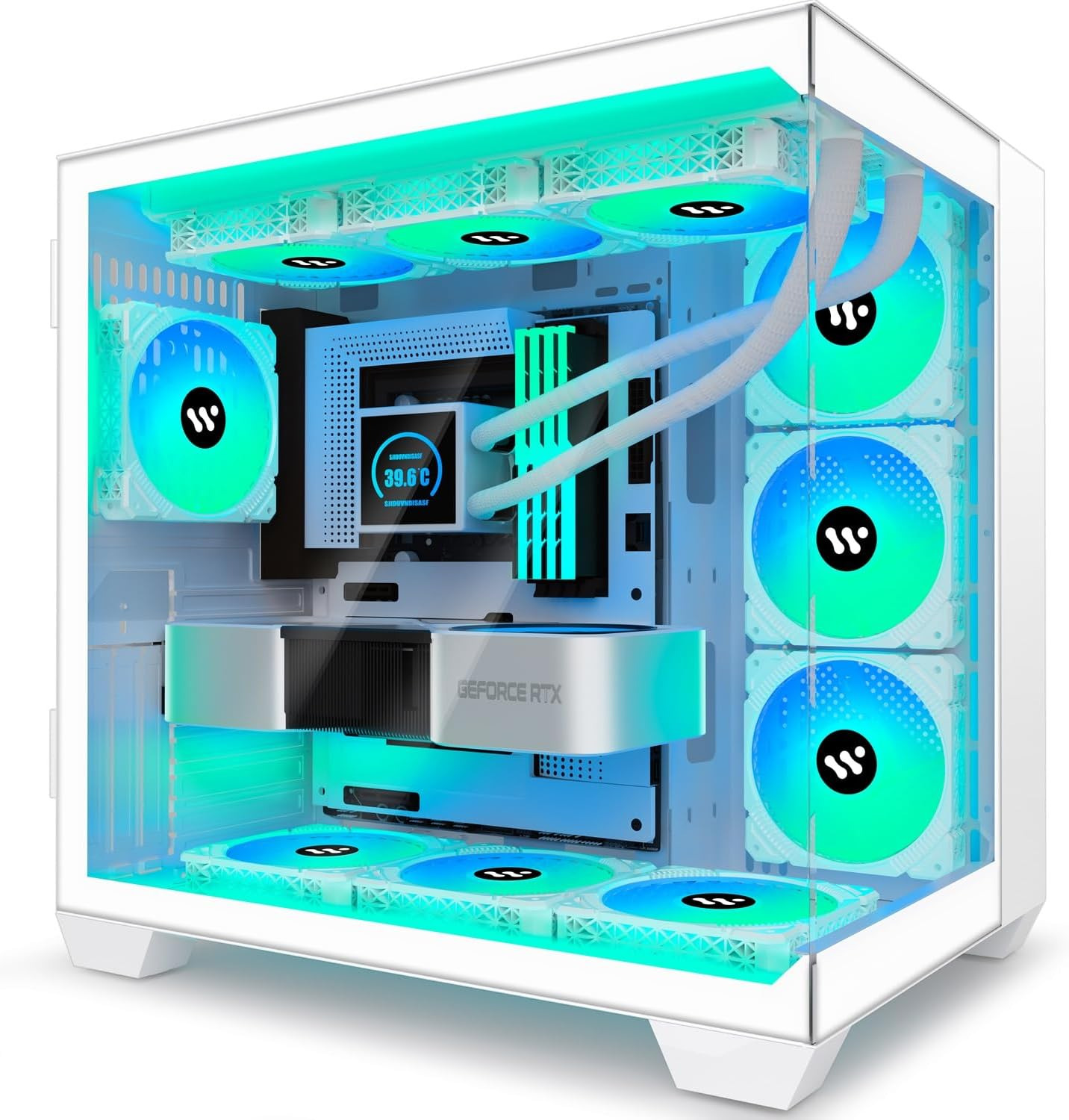 White ATX Gaming Case (6 ARGB Fans) - Panoramic View, Water Cooling, C690