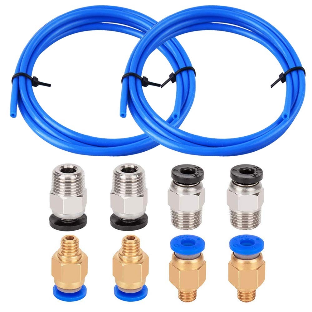 2 PTFE Bowden Tubing (1.5m/Each Blue) for 1.75mm Filament with 4 Pcs PC4-M6 Fitt