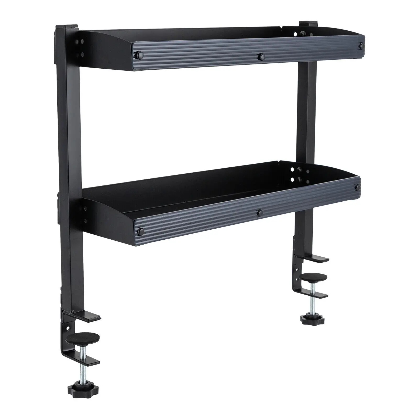 Desktop or Under-Desk Shelf Clamp-On 2-Tier Shelving W/ Adjustable Storage Tray