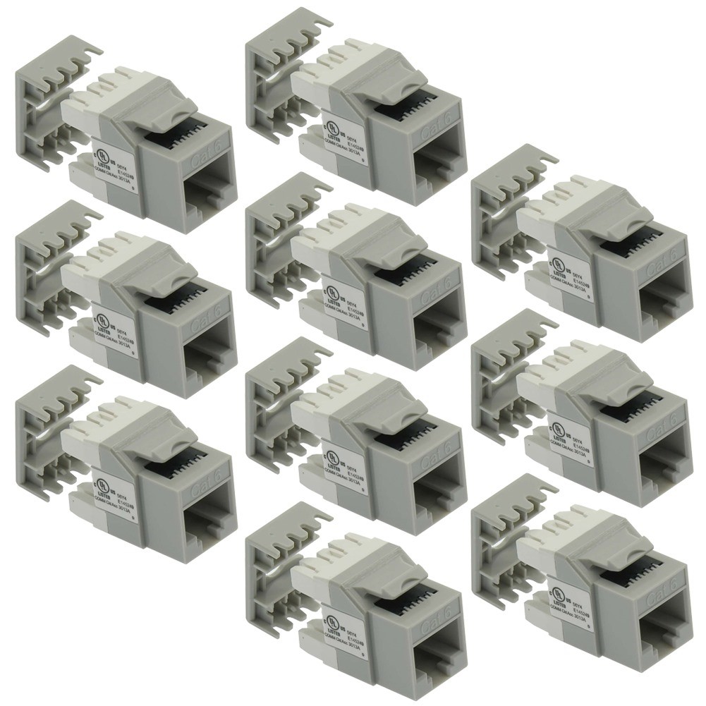 10x Cat6 RJ45 Ethernet LAN Network Keystone Jack 180° Degree 110 Punch Down Gray
