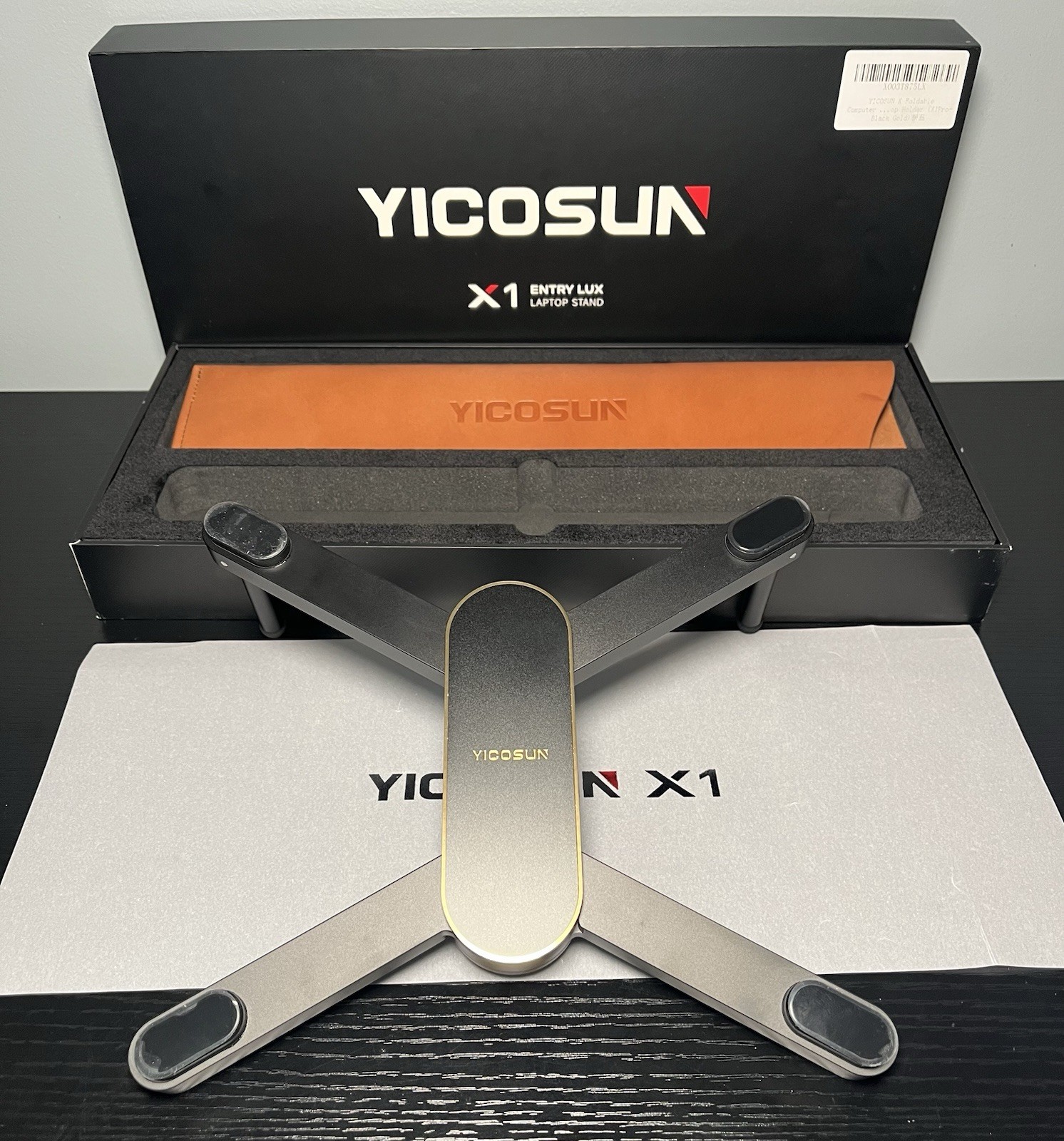 X Foldable Laptop Stand for Desk: Portable Aluminum Computer Stand - Black/Gold