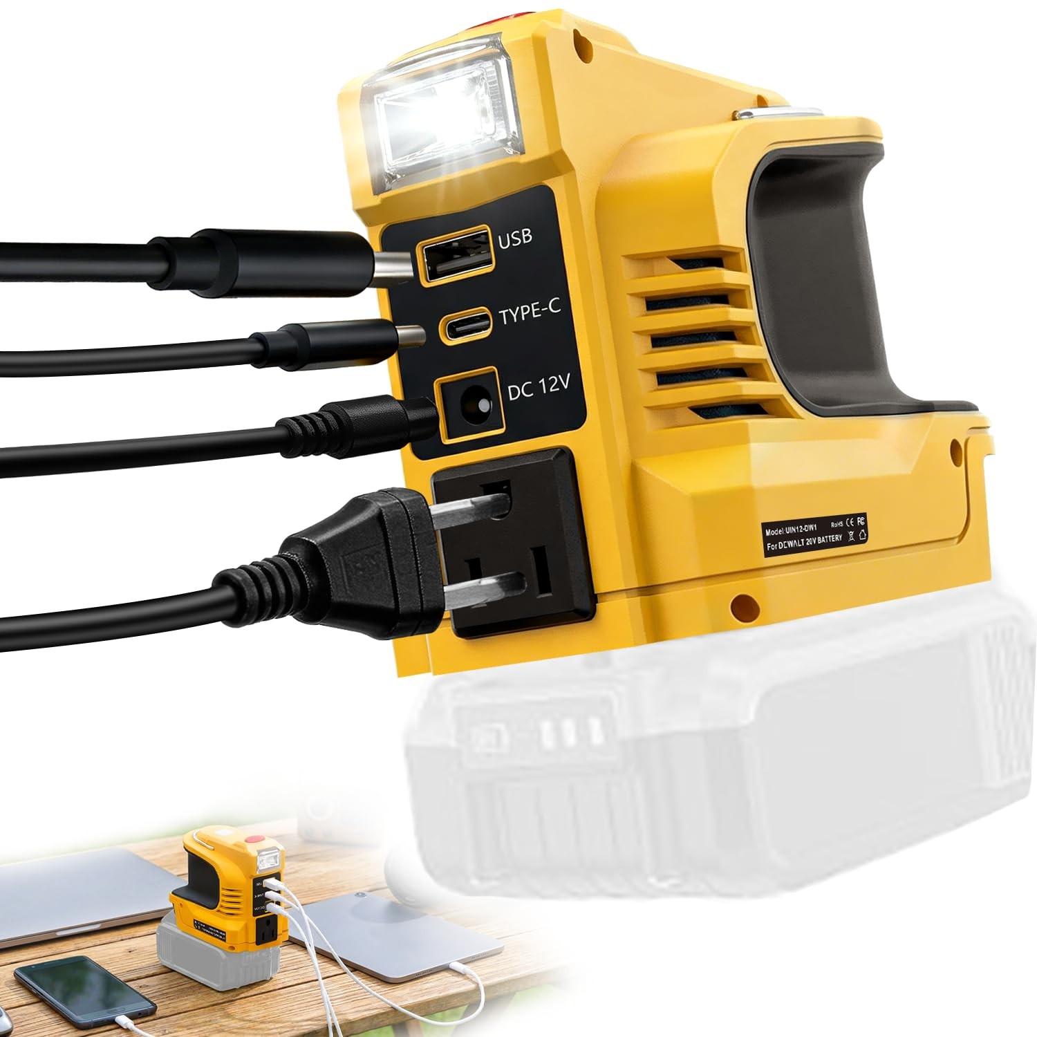 Real 220W Power Inverter Compatible with DeWalt 20V Battery, DC 20V to AC 110