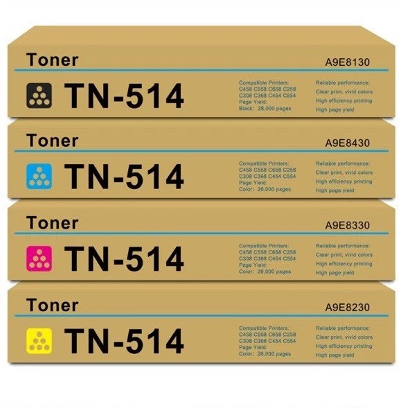 TN514 Black, Cyan, Magenta, and Yellow Compatible For Konica A9E8130