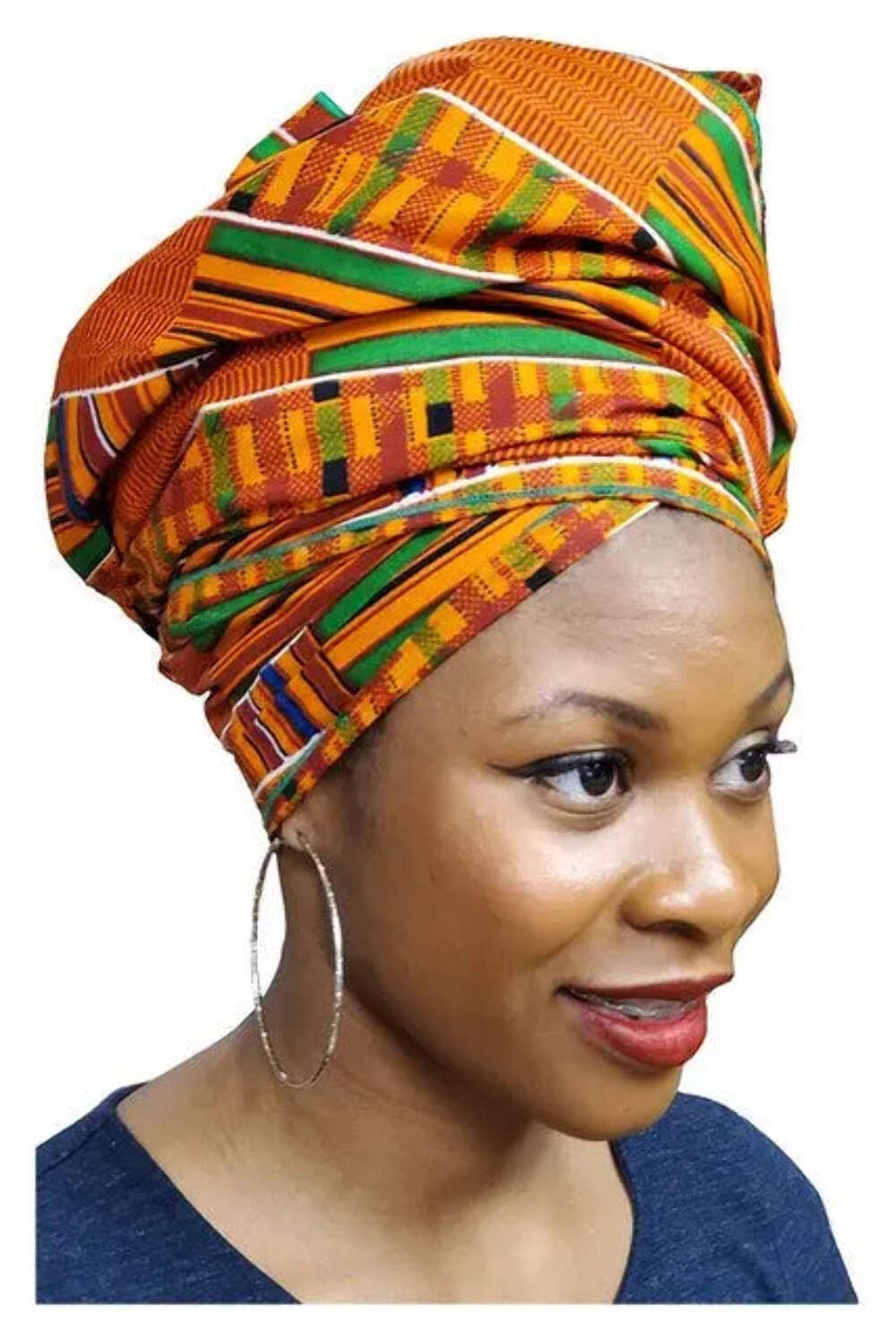 Kente Print Head wrap with Green Trim-DP3227HGT | African Fashion | Dupsie's
