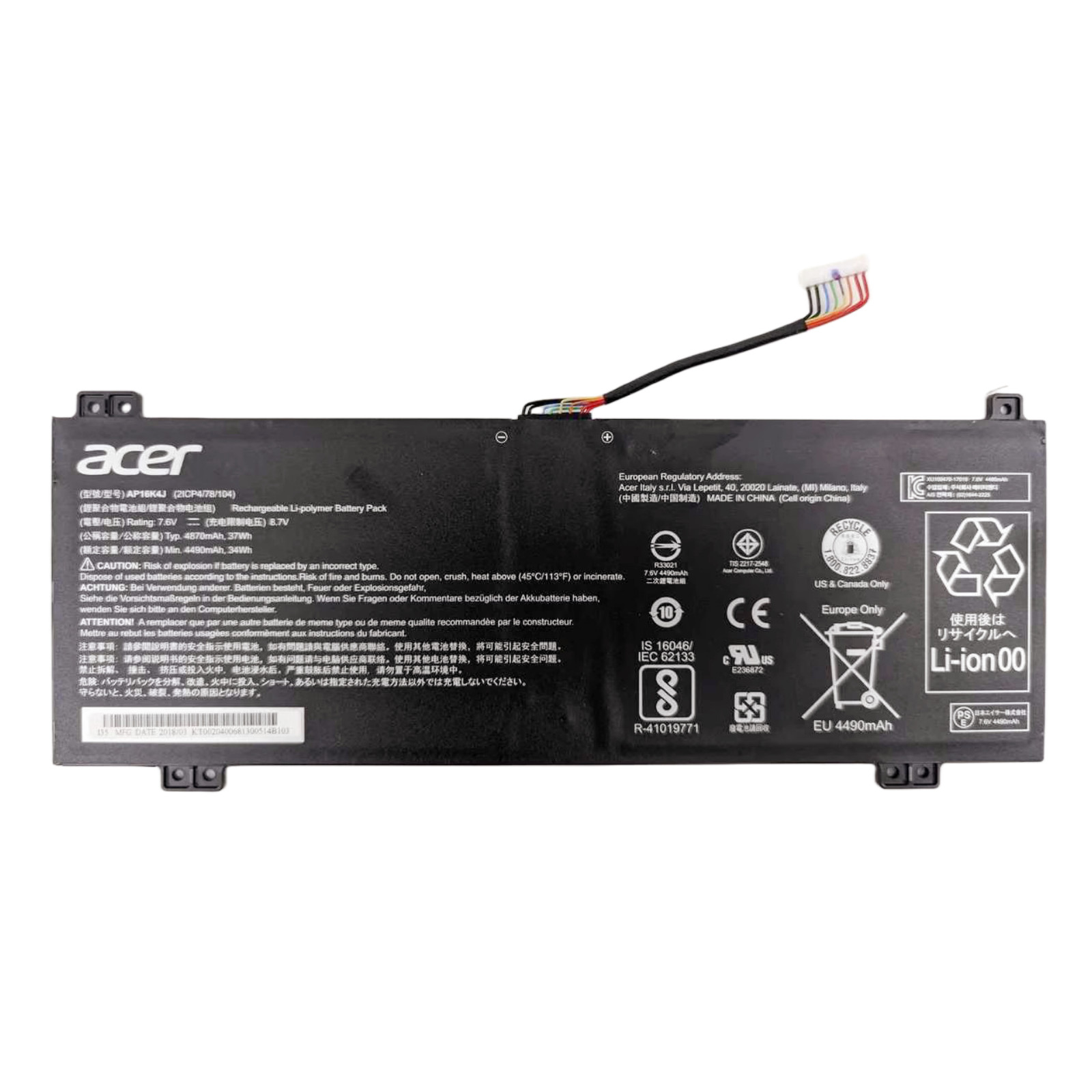New Genuine AP16K4J 7.6V 37Wh battery for Acer Spin 11 R751T N16Q14 R751TN-C5P3