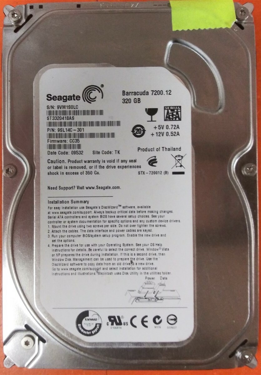 ⭐️⭐️⭐️⭐️⭐️ HDD Hard Drive SATA Desktop 3.5" Seagate ST3320418AS 320GB 9SL14C-301
