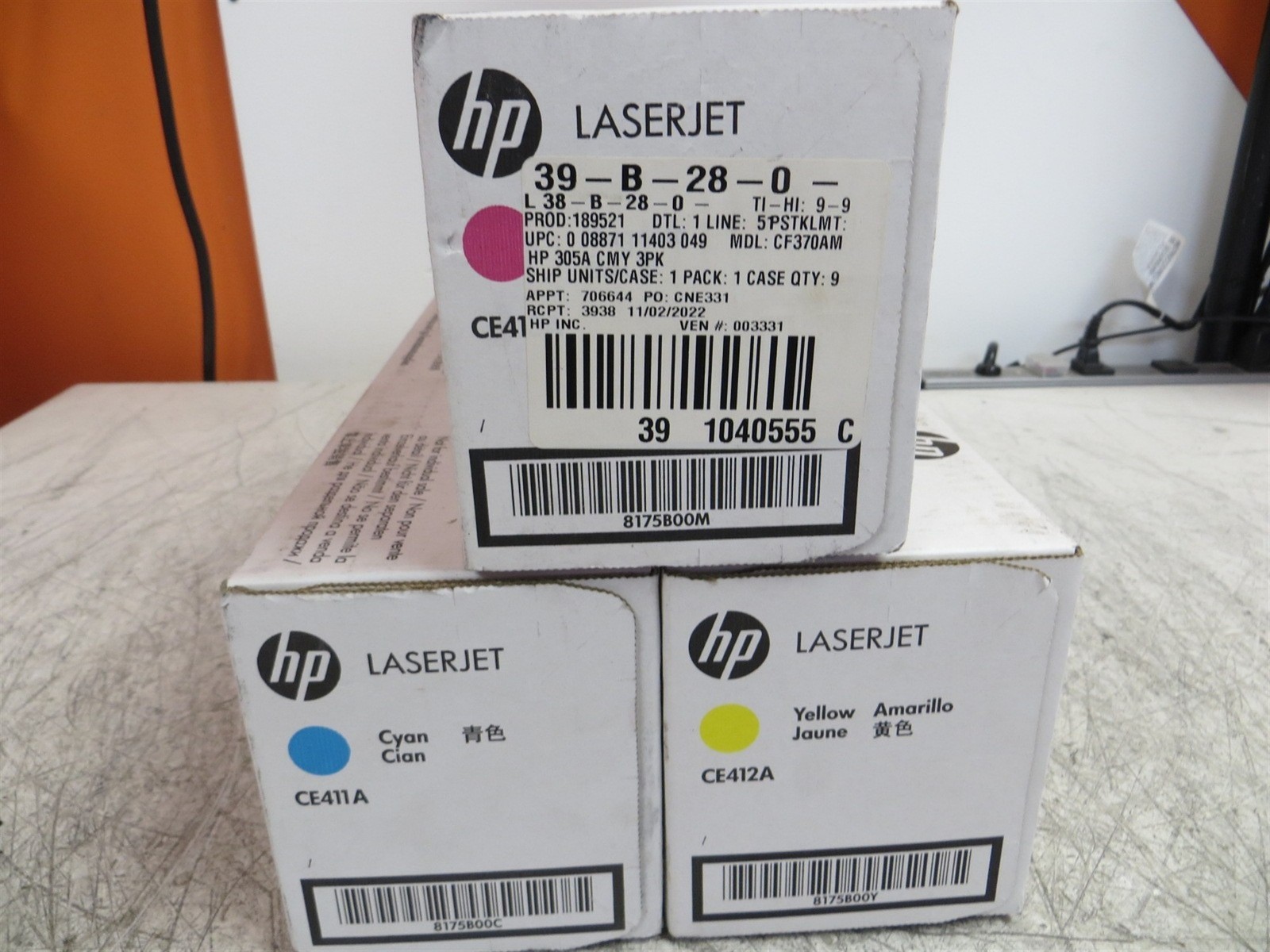 New Lot of 3 HP CF370AM 305A Cyan Magenta Yellow Print Cartridge Sealed 