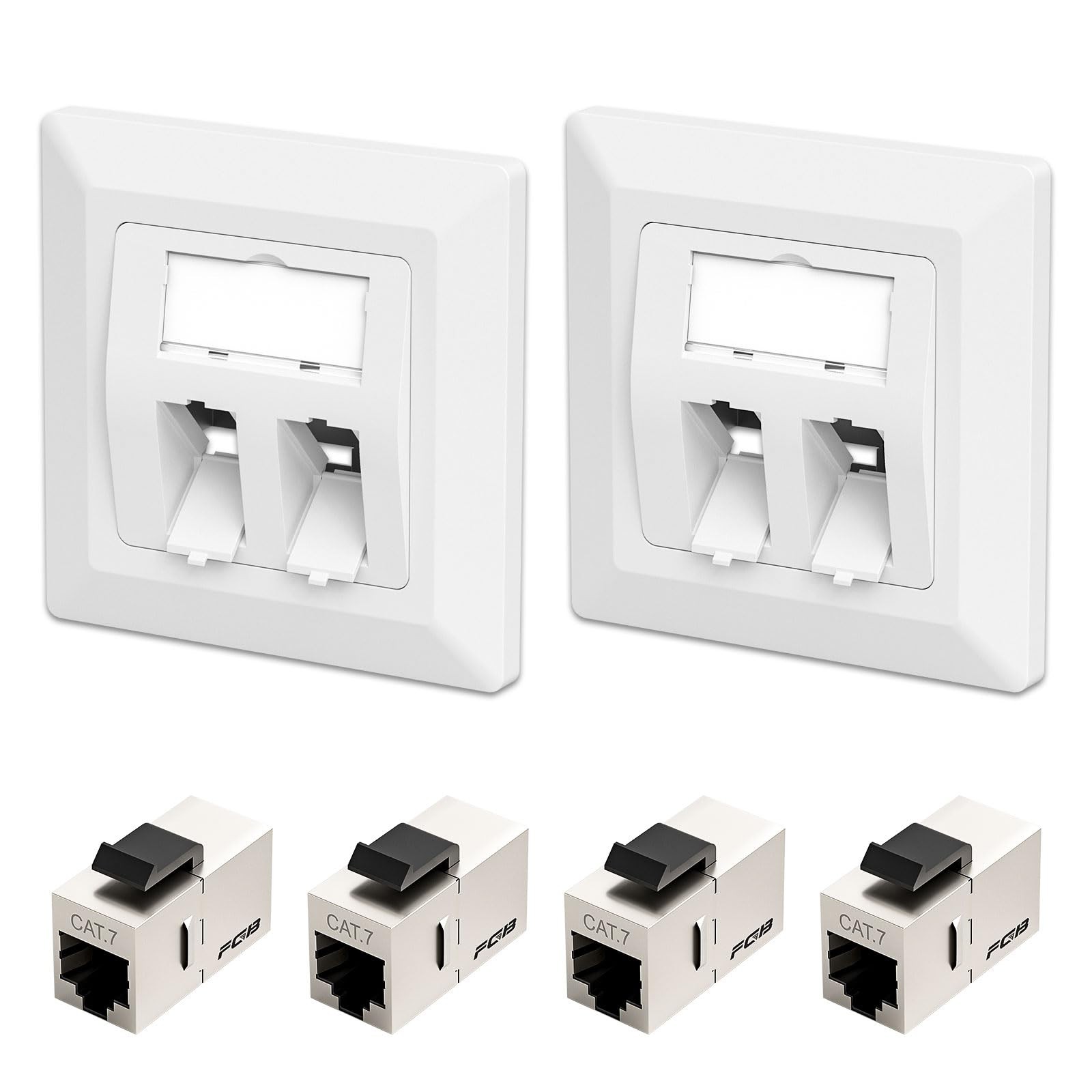 2x Keystone Socket Network Socket Surface Mounted or Flush Mount + 4x CAT7 Keystone Module...