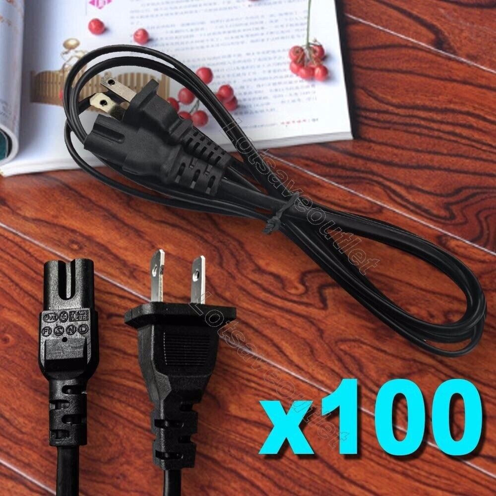 100x Pcs Pcs 6ft Black 2 Slot AC Adapter Power Cord for Sony Hisense Insignia