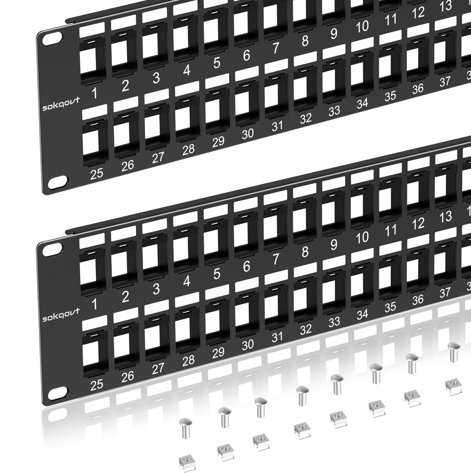 Sokqovt 48 Port Blank Keystone Patch Panel with Snap-in Design (2 Pack), Cat6