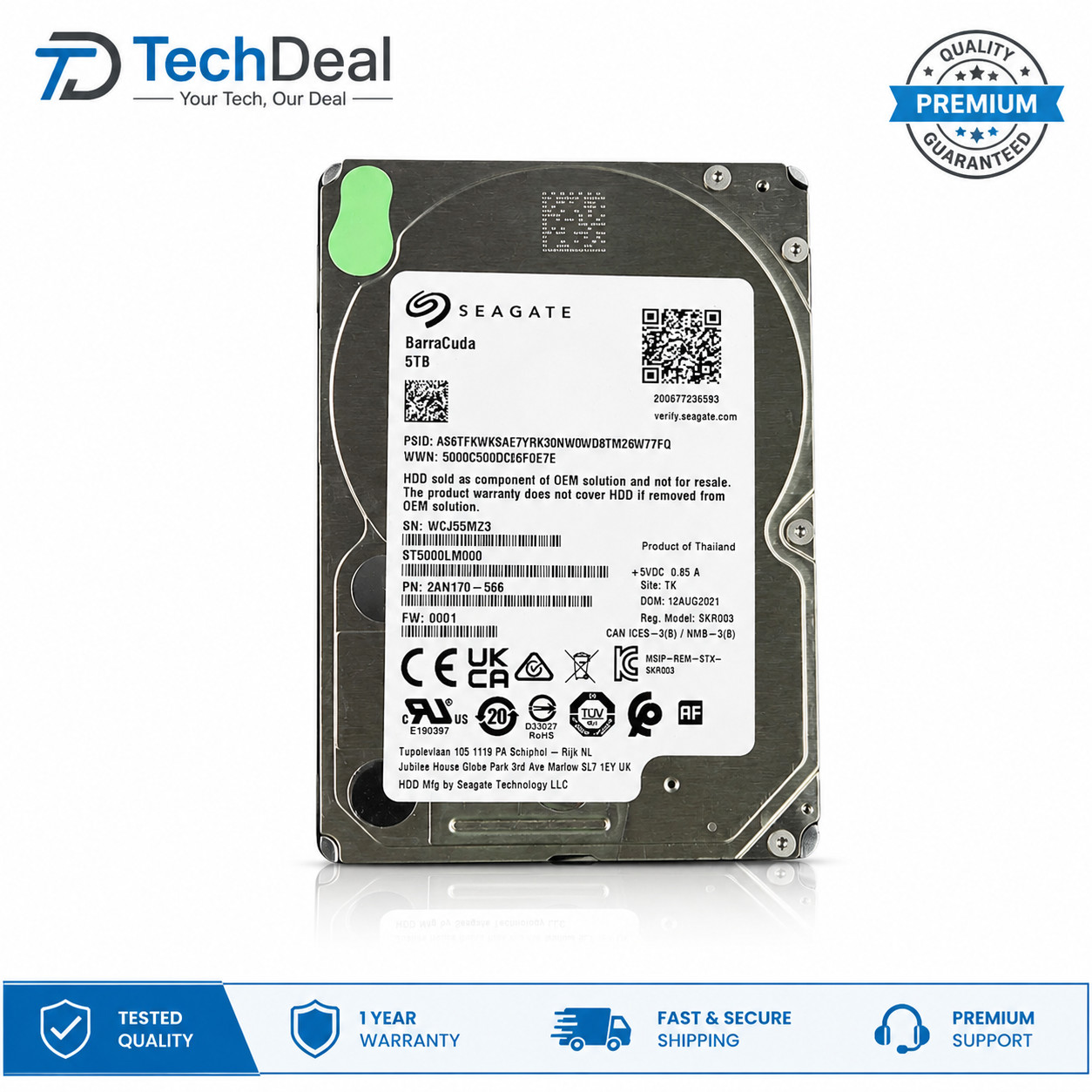 Seagate BarraCuda ST5000LM000 5TB 5400RPM SATA III 6Gb/s 2.5" Internal Hard