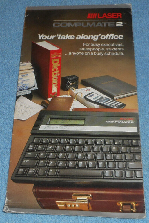 1988 Laser Compumate 2 Electronic Organizer Advertising Fold-Out Brochure Specs