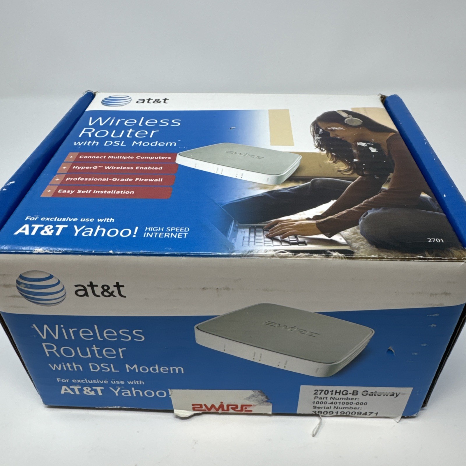 AT&T 2WIRE Gateway Wireless Router W/ DSL Modem 2701HG-B Bundle W/Wires & Power 