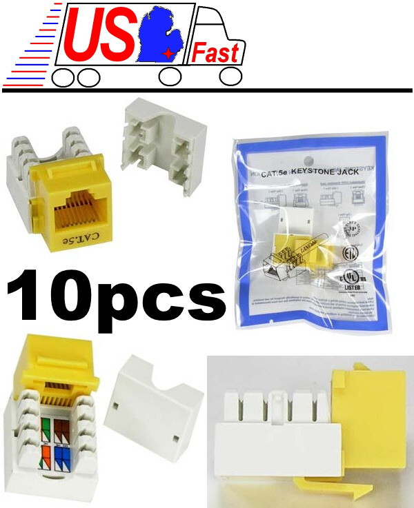 Lot10pcs/pack Cat5e RJ45 Keystone Network 10/100/1000 Jack/Port 110Punch {YELLOW