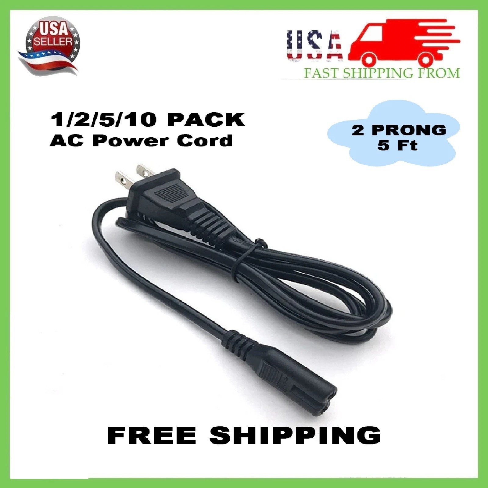 AC Power Cord 2 Prong Power cord For Xbox Series X/ S, Sony PS5 / PS4 Slim LOT