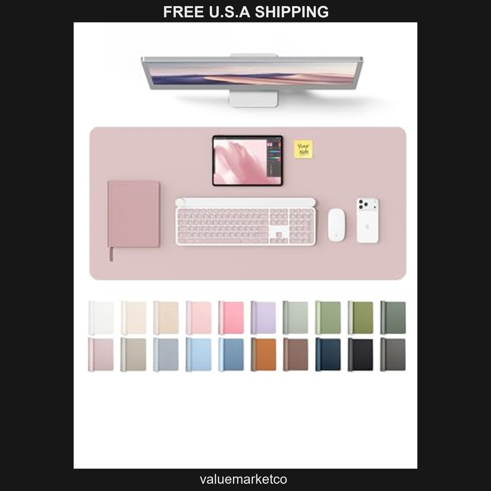 YSAGi PU Leather Desk Protector, 31.5 x 15.8 Inch Non-Slip Office Mat - Lavender
